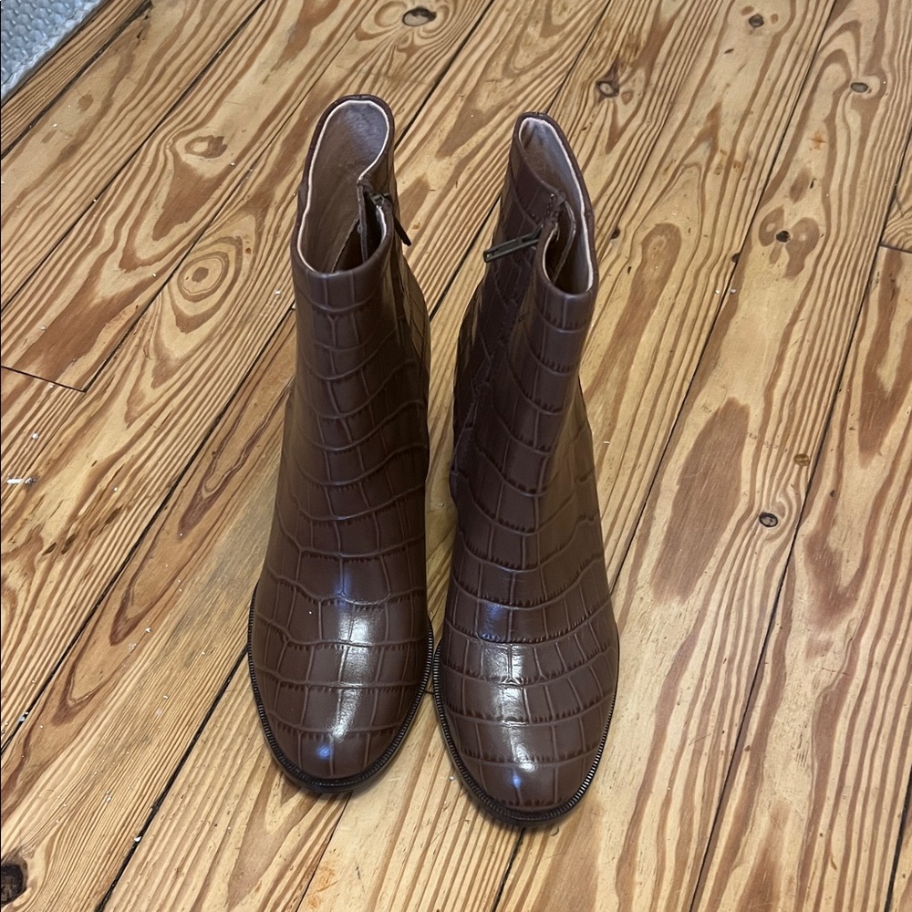 Madewell Brown Croc-Embossed Ankle Boots